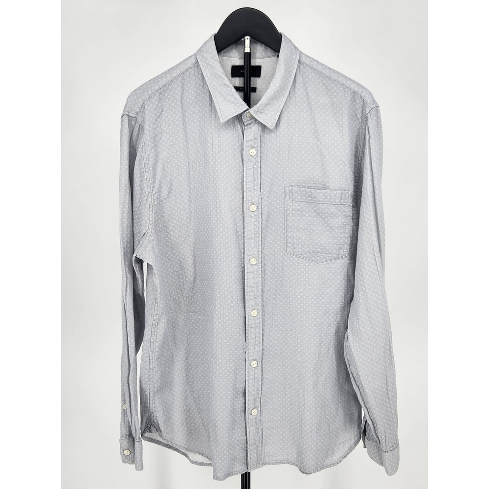 Vince Mens XL Classic Fit Button Down Shirt Grey Blue Micro Pattern Cotton